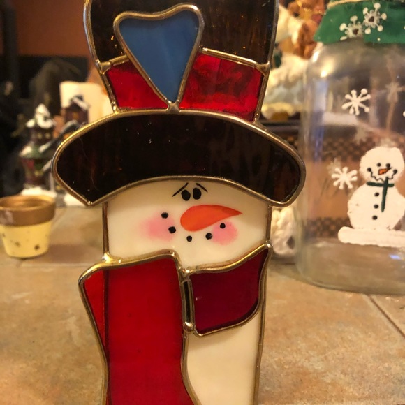 🎅🏽Stained Glass Snowman votive holder - Picture 3 of 6